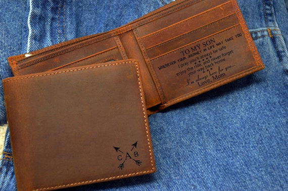 Gift for son, Personalized leather Wallet, mens wallet , Genuine Leather, Bifold Mens Wallet, gifts for him, gifts for son, Mom to son gift