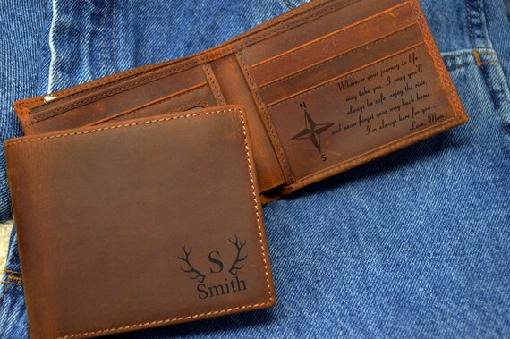 Gift for son, Personalized leather Wallet, mens wallet , Genuine Leather, Bifold Mens Wallet, gifts for him, gifts for son, Mom to son gift