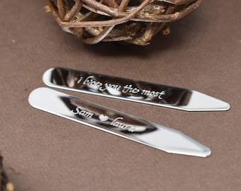Personalized Collar Stays, Custom Engraved Collar Stays, Custom Gift for Husband, Wedding Gift, Groomsman Gift, gift for dad, boyfriend gift