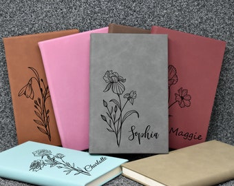 Carnet de notes fleurs de naissance, cadeau fleur du mois de naissance, carnet de notes personnalisé, carnet de notes personnalisé, cadeau pour elle, maman, fille