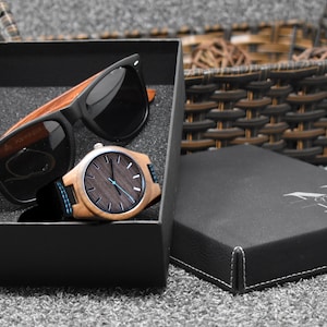 Groomsman Gift Set, Personalized Wooden Watch, Wooden Sunglasses in Wooden Groomsman Gift Box, anniversary  Gift, father&#39;s gift, Mens Gift