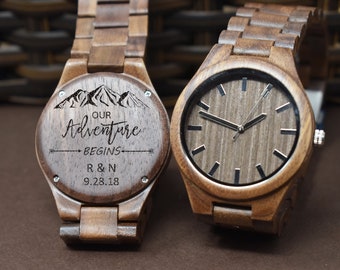 Our adventure gift, Personalized Watch, Custom wooden Watch, Mens Wood Watch, Gifts for men, Gifts for husband, boyfriend gifts, groom gift