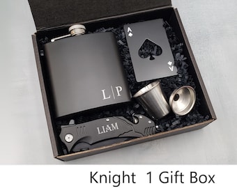 Flask, Personalized Flask, Groomsman Gift, Groomsmen Proposal Gifts, Groomsman box Set, Wedding Party Flask gift set box, Flask for Men, Dad