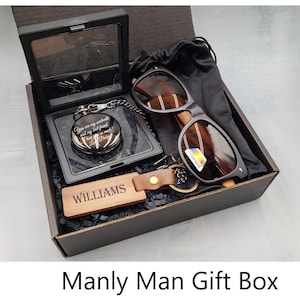 Groomsman Gift Set, Personalized Pocket Watch, Sunglasses, keychain in Groomsman Gift Box, anniversary Gift, father&#39;s gift, Mens Gift