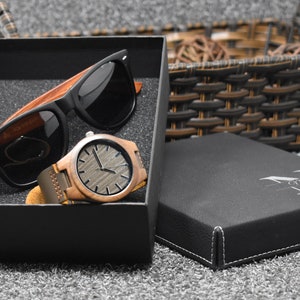 Groomsman Gift Set, Personalized Wooden Watch, Wooden Sunglasses in Wooden Groomsman Gift Box, anniversary  Gift, father&#39;s gift, Mens Gift