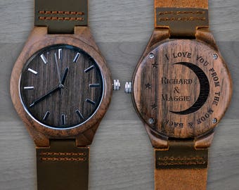 Personalized Wooden Watch, Personalized Watch, Engraved Watch, Engraved Wood Watch, Mens Wood Watch, Gifts for Him, Gifts for Dad. WW306