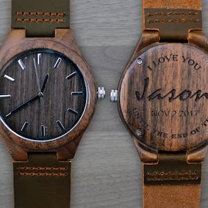 Personalized Wooden Watch, Personalized Watch, Engraved Watch, Engraved Wood Watch, Mens Wood Watch, Gifts for Him, Gifts for Dad. WW301