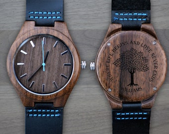 Personalized Wooden Watch, Personalized Watch, Engraved Watch, Engraved Wood Watch, Mens Wood Watch, Gifts for Him, Gifts for Dad. WW406