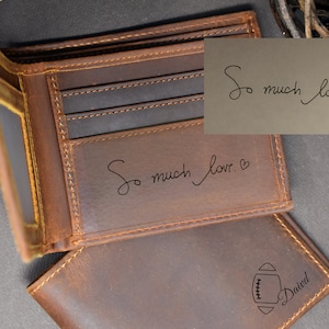 Billetera con escritura a mano, billetera de cuero para él, billeteras personalizadas, regalos con escritura a mano para hombre, regalos para él, billetera de cuero genuino, RFID
