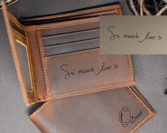 Handwriting Wallet, Leather Wallet For him, Personalized Wallet Gifts, Handwriting Gift For Man, Gifts for him, Genuine Leather Wallet, RFID