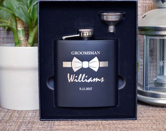 Groomsman flask, Personalized flask, Engraved flask, Groomsman Gift, Black Matte Flask, Groomsman flask, Custom flask, wedding. FL003