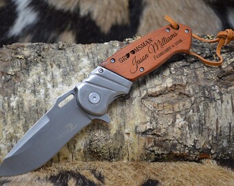 Personalized Pocket Knife, Wood Pocket Knife, Groomsman knife, Engraved Knife, Fathers day Gift, Gift for Dad, Gifts for Men, Gift for Him