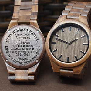 Personalized Wooden Watch, Custom Engraved wood Watch, Mens Wood Watch, Gifts for Him, Gifts for husband, boyfriend gifts, Anniversary gift