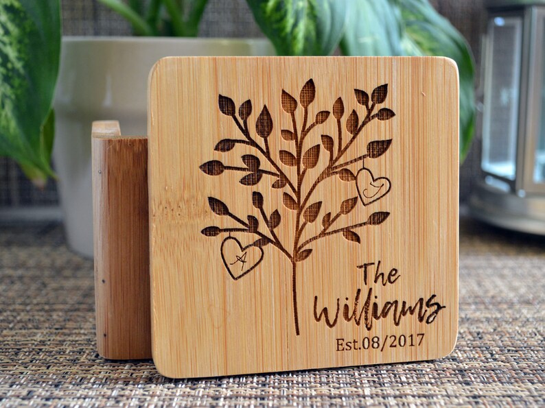 Personalized Coasters Square 6 Coaster Set with Holder Wood Etsy