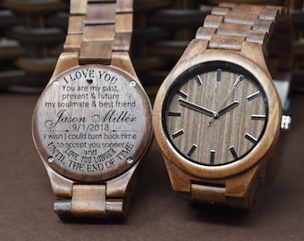 Personalized Watch, Custom wooden Watch, Mens Wood Watch, Gifts for men, Gifts for husband, boyfriend gifts, Christmas gift for men