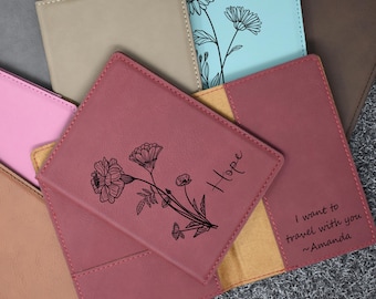 Personalized Birth Flower Passport Holder, Birth Month Passport Cover, Gift for her, Gift for him, Customized Travel Wallet Passport