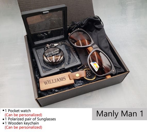 Groomsman Gift Set, Personalized Pocket Watch, Sunglasses, keychain in Groomsman Gift Box, anniversary Gift, father's gift, Mens Gift