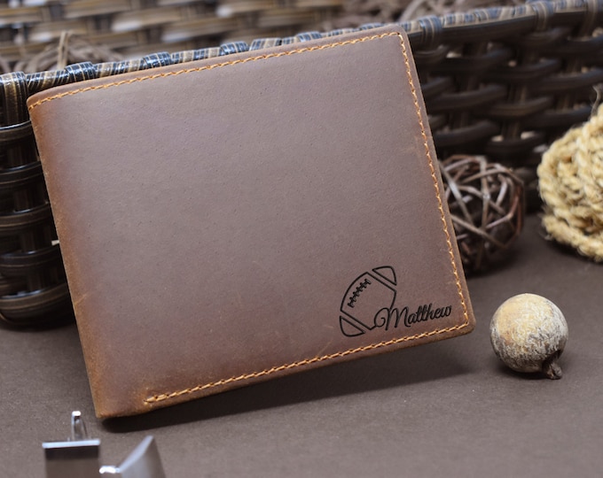 Football gifts, football wallet, personalized football gift, football dad gift, football coach gift, leather wallet, custom wallet