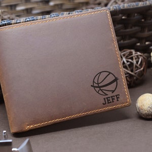 Regalos de baloncesto, billetera de baloncesto, regalo de baloncesto personalizado, regalo de papá de baloncesto, regalo de entrenador de baloncesto, billetera de cuero, billetera personalizada