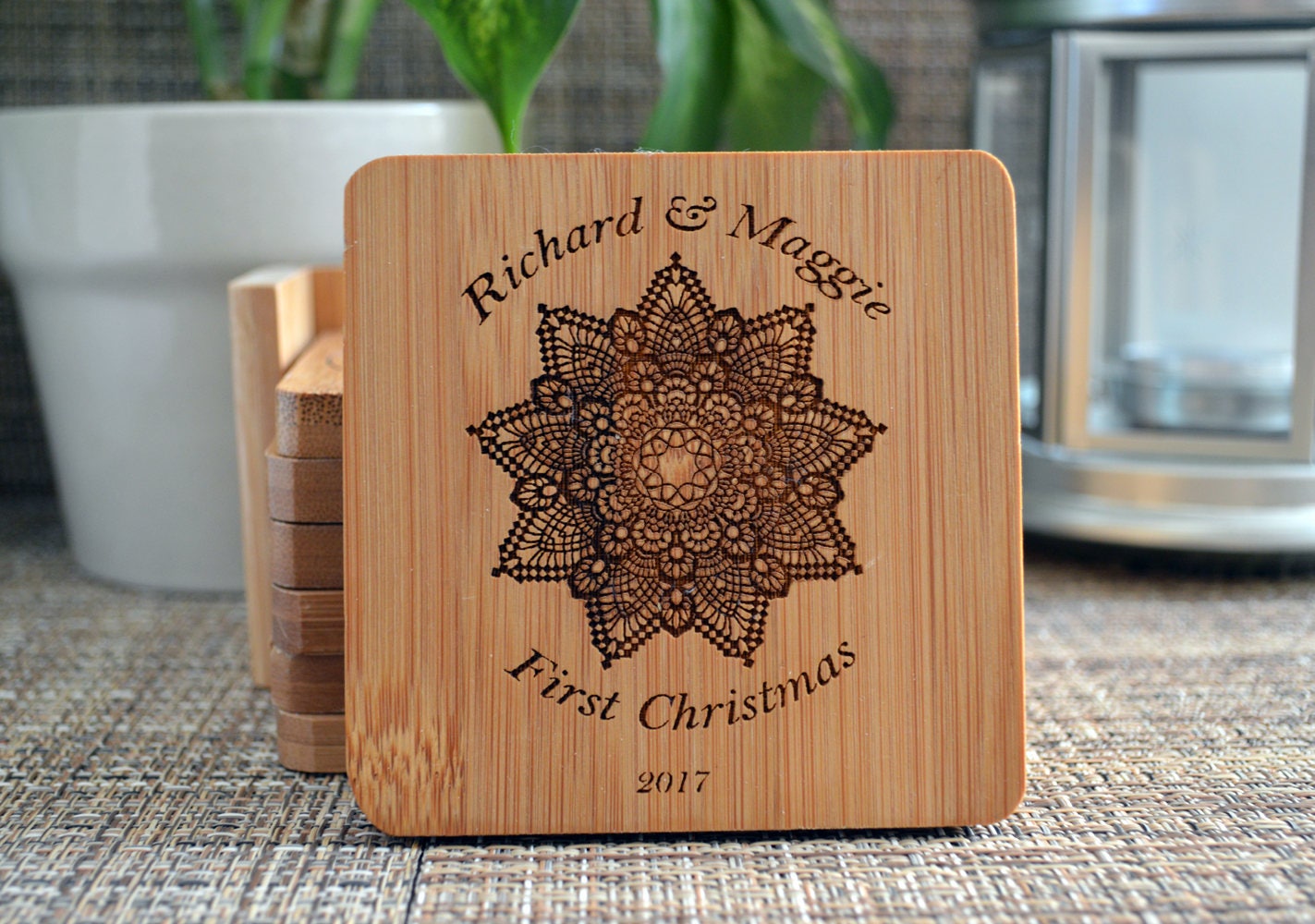 Personalized Coasters Square 6 Coaster Set with Holder Wood Etsy