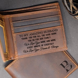 Cartera de hombre personalizada, Cartera de cuero genuino, Regalo para novio, Regalo para él, Regalo de San Valentín, regalo para mi hombre, regalo para marido