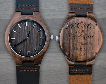 Montre personnalisée en bois, montre personnalisée, montre gravée, montre en bois gravé, montre en bois mens, cadeaux pour lui, cadeaux pour mari