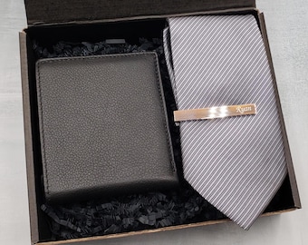 Personalized tie clip, wallet, Tie in Groomsman Gift Box, Groomsman Gift, anniversary  Gift, father's gift, Mens Gift, Birthday gift set