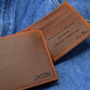 Regalo para hijo, billetera de cuero personalizada, billetera para hombre, cuero genuino, billetera para hombre bifold, regalos para él, regalos para hijo, regalo de mamá a hijo