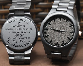 Gift for dad, Personalized Watch, Custom wooden Watch, Mens Wood Watch, Father's day gift, To dad from daughter, personalized gift for dad