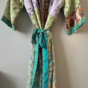 Ladies Kimono Robe, Dressing Gown, silky housecoat. Patchwork fabric.