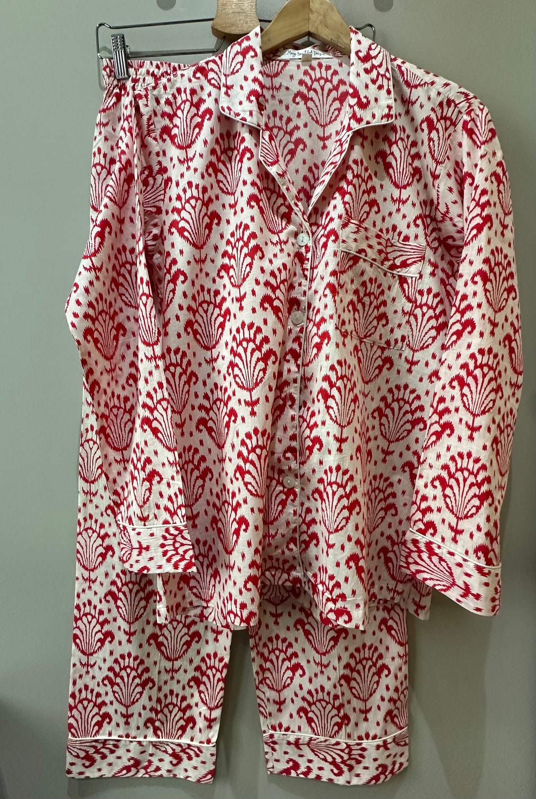 Yellow - Hand Block Printed Cotton Kaftan & Pyjama Night Suit Set