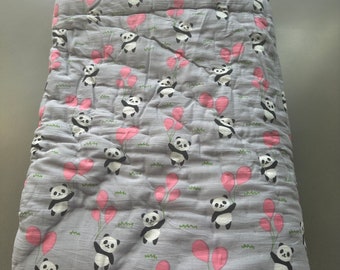 Children’s Cotton Quilted Bedspread/Quilt. Panda design. Reversible