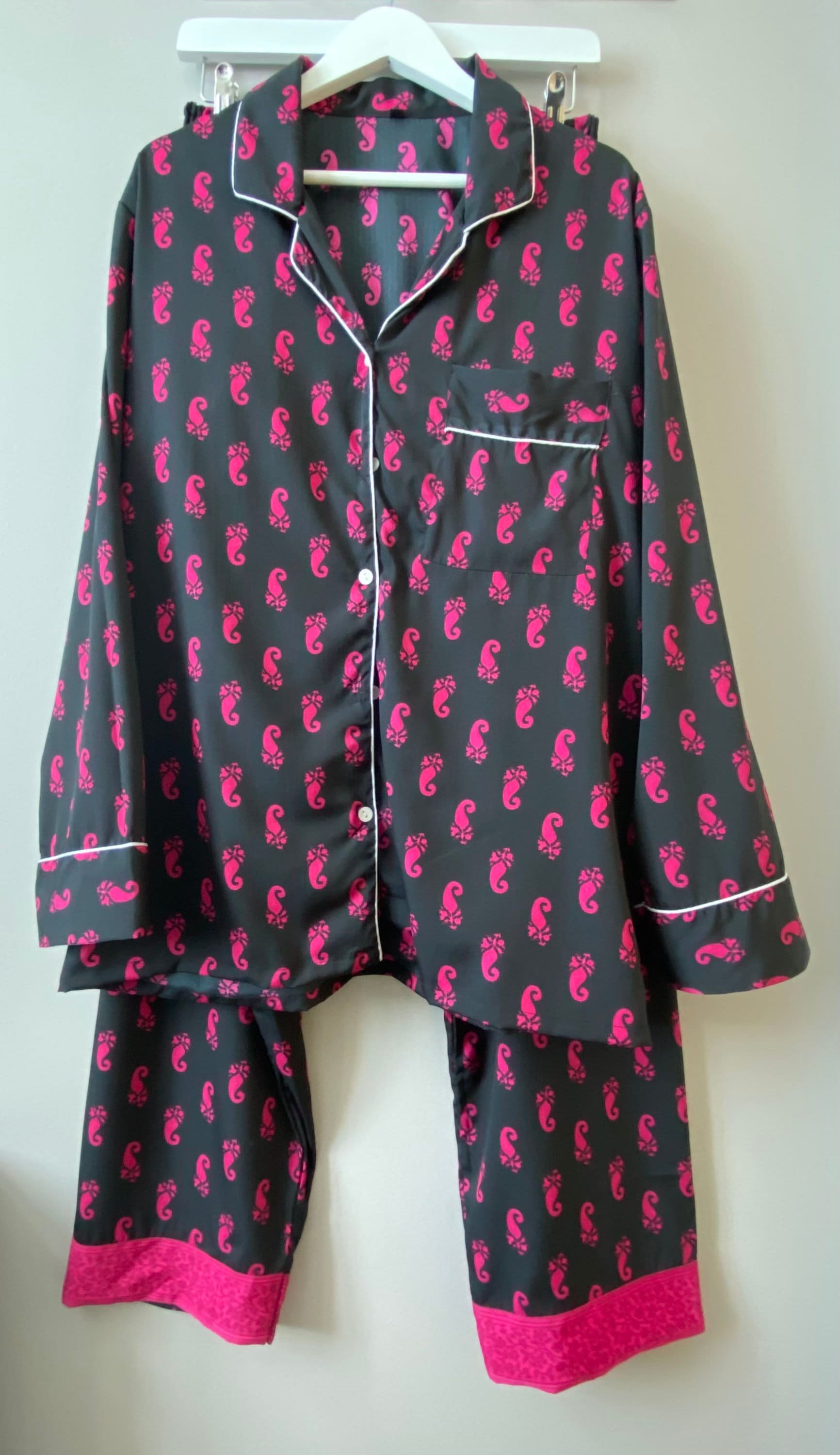 Ladies Pyjama Set Nightwear Loungewear. Black and Fuchsia - Etsy UK