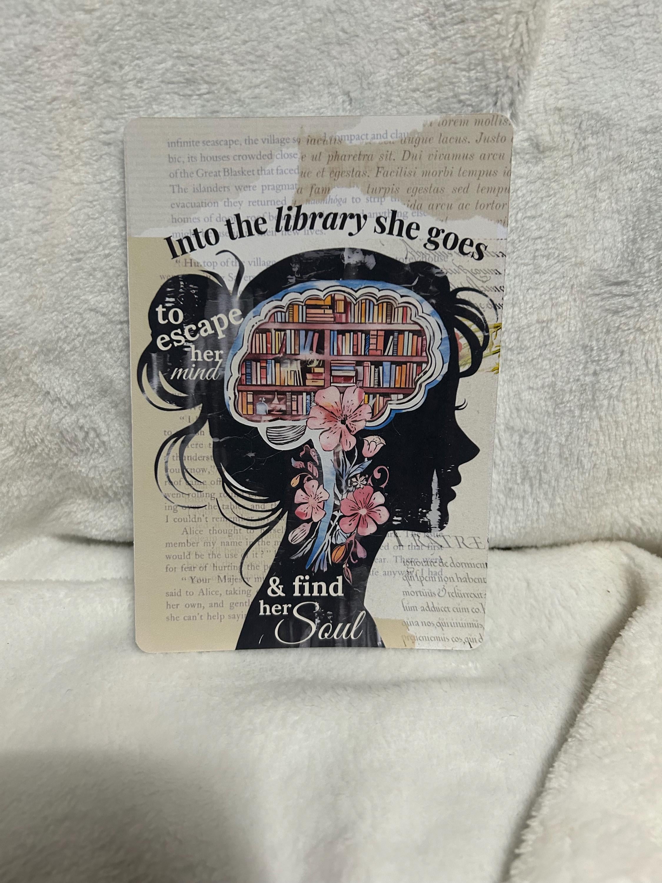 Into the Library She Goes to Escape Her Mind Kindle E Reader Insert ...
