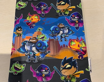 Teen titans bookbestie book sleeve padded and lined book protector **2 sizes** book jackets, fabric dust jackets