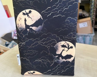 Dragons flying by moonlight bookbestie book sleeve padded and lined book protector **2 sizes** book jackets, fabric dust jackets