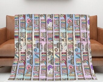 Taylors shelf 280gsm bookish reader blanket 50 x 60 inches, soft fluffy bookworm blanket reader gift bookworm