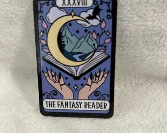The fantasy reader trope reader tarot card style glossy sticker bookish book lover reader sticker for kindle, kindle decal decoration smutty