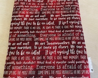 Red shadowhunters text ** zip sold separately** booksleeve book cover book pouch bookbestie book sleeve pattern may vary