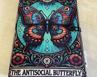 Anti social butterfly bookbestie book sleeve padded and lined book protector **2 sizes** book jackets, fabric dust jackets