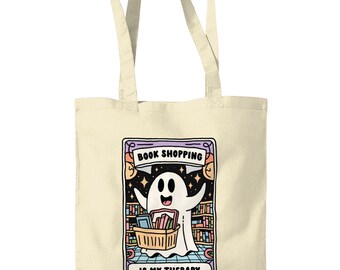 Bookish Tote Bag Book Shopping Is My Therapy bookbestiesuk