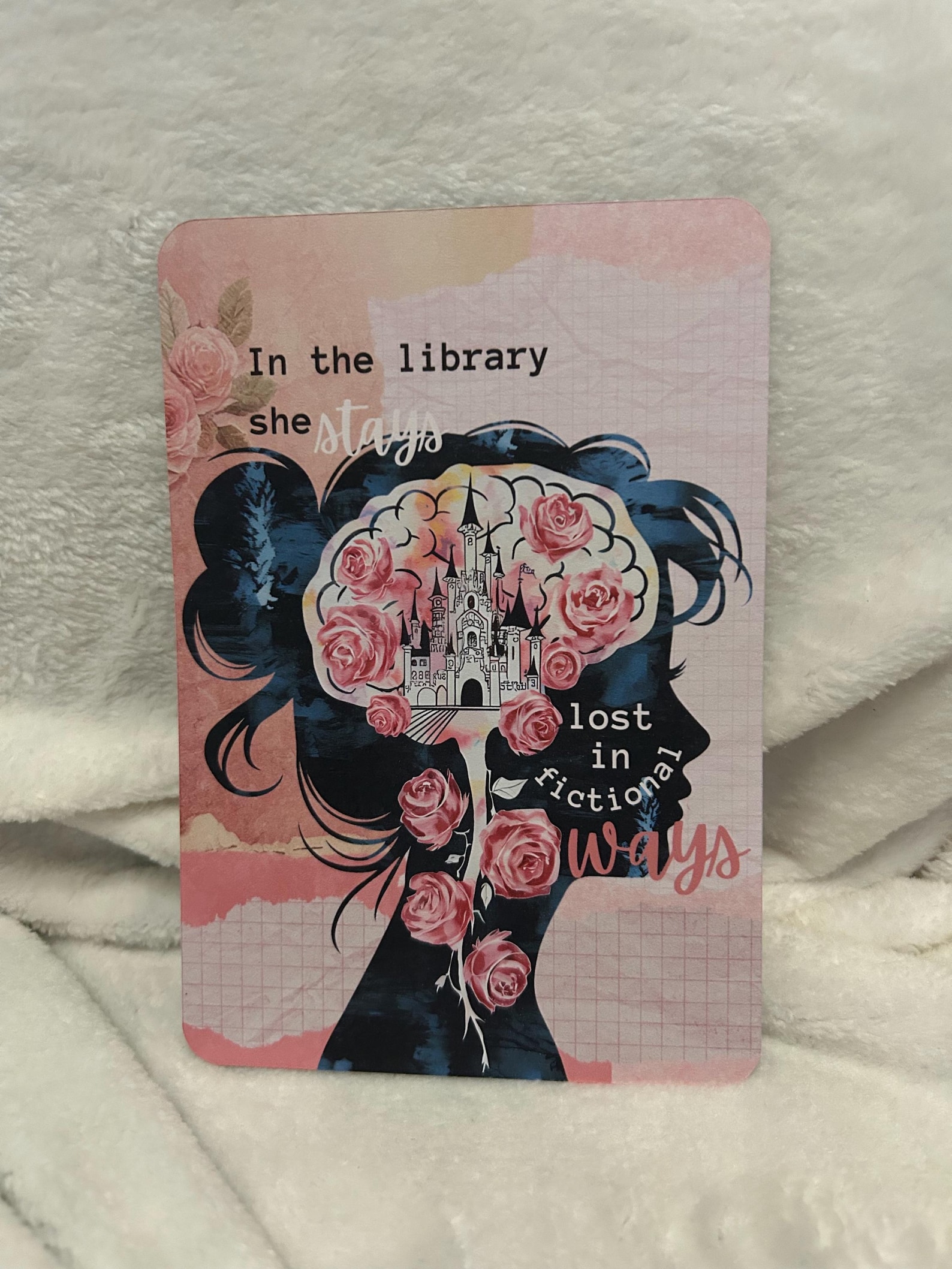 Into the Library She Stays Pink Bookish Kindle E Reader Insert Card for ...