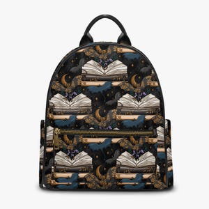 Book dragon at night bookish reader vegan leather backpack bookworm gift reader bag handbag