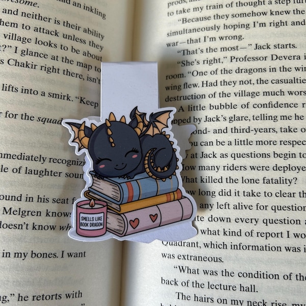 Sleeping book dragon sweary magnetic bookmark. bookish accessory, bookworm gift for reader