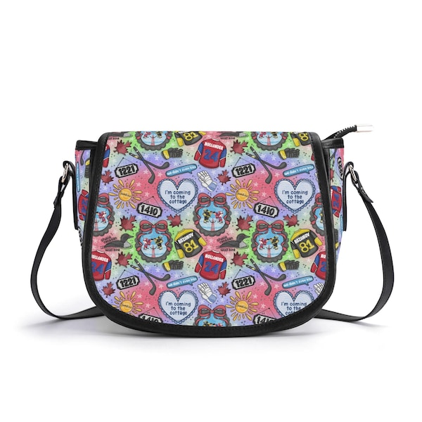 Hockey MM romance ombre design bookish vegan leather handbag PU Leather Saddle Bag