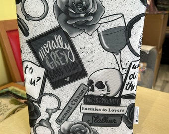 Morally grey in greyscale bookbestie book sleeve padded and lined book protector **2 sizes** book jackets, fabric dust jackets