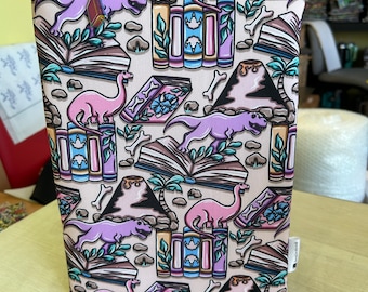 Bookish dinosaur bookasauraus Rex bookbestie book sleeve book jacket booksleeve padded and lined book protector