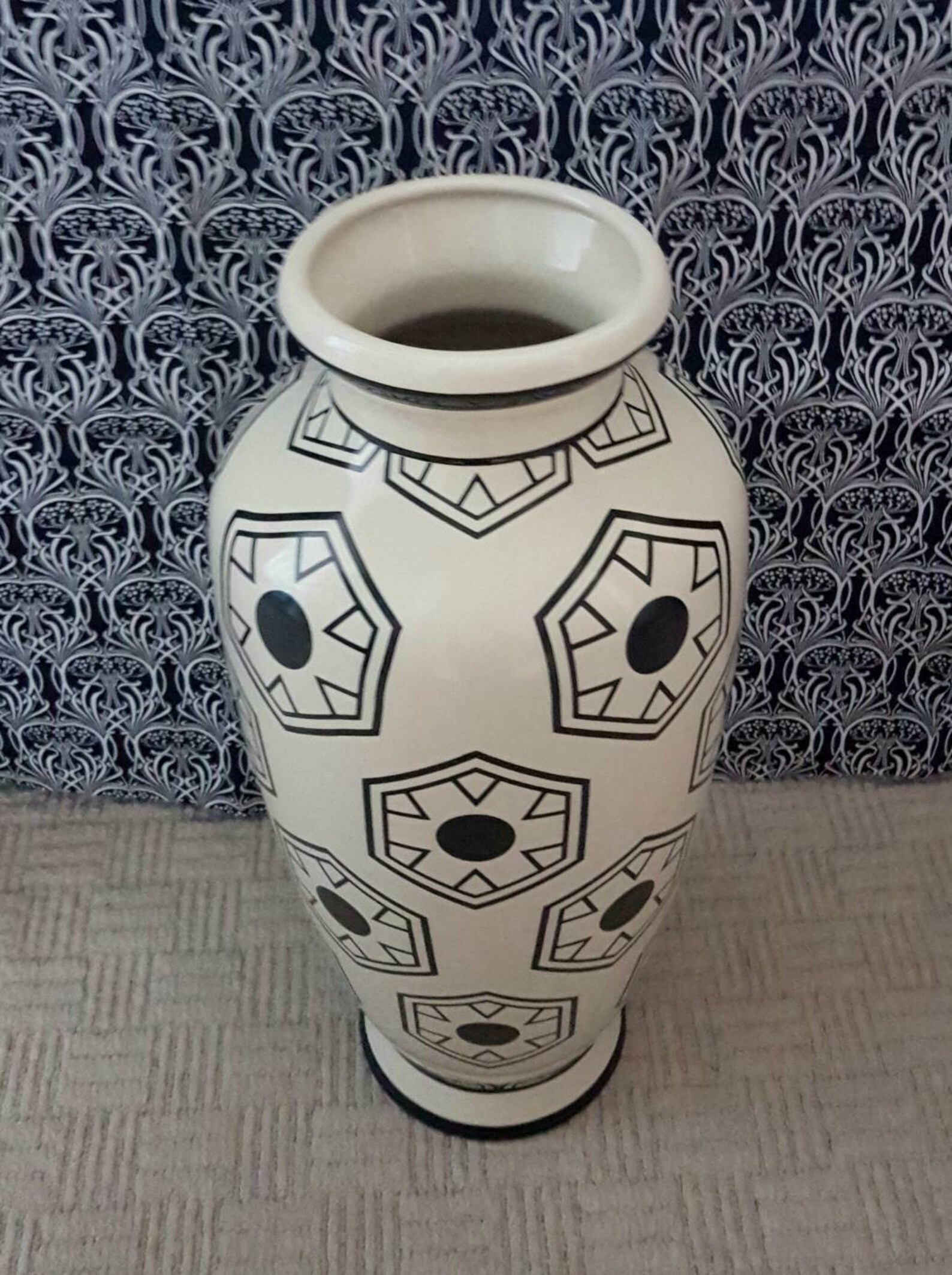 Large Vintage Vase Ceramic Vase Geometric Vase Abstract Etsy