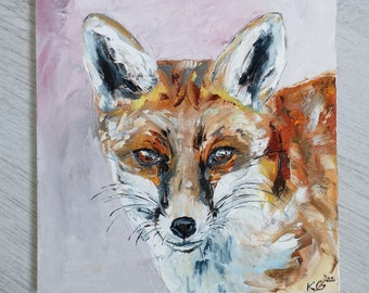 Original Art, Fox Painting, Oil on Canvas Panel, Wildlife Painting, Forest Animal Wall Art, Signed