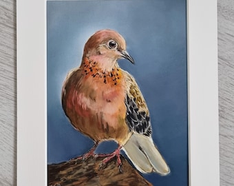 装飾的な印象派の鳥、鳩、オリジナルのソフトパステル画、紙に描かれた